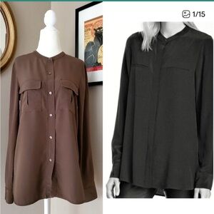 Vince Roy Silk Button-Down Blouse brown